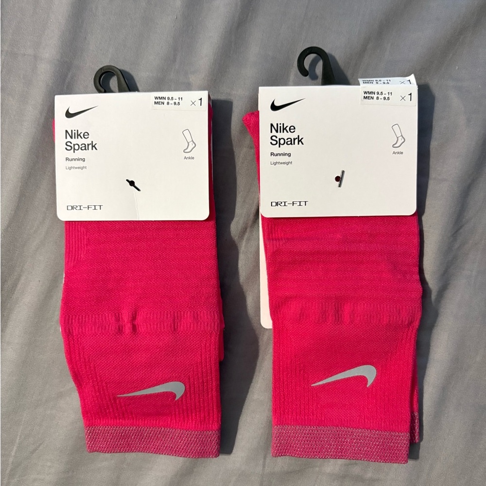 2 NWT Nike Spark Running Cushioned Ankle Socks Pink Dri-Fit Men 8-9.5 Wmn 9.5-11